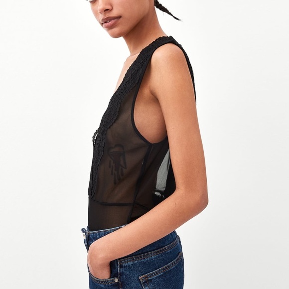 🌸SOLD🌸 Zara Black Lace Bodysuit Size S - Picture 4 of 5